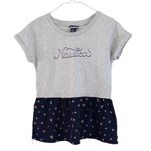 2/$15 Nautica Girls Sailboat Top Gray Blue Size 12 Logo Short Sleeve Peplum